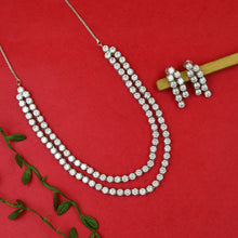 Round Neck 2 Line Zircon/AD Necklace Set 20219-08
