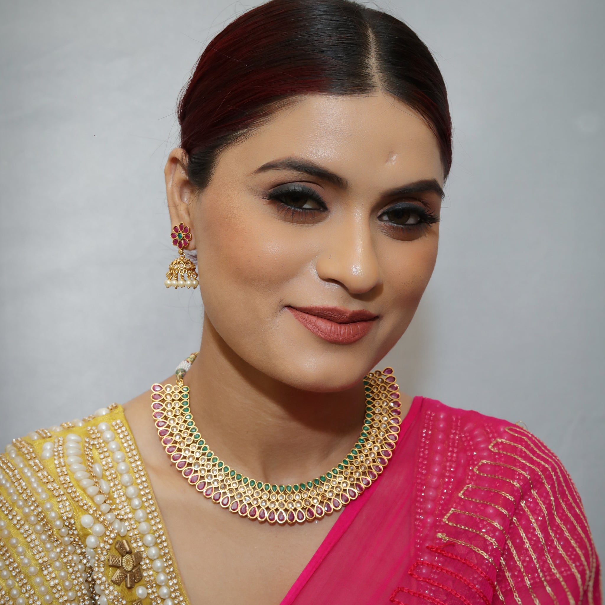 Gold Plated Round Necklace Set 1596-01 - Dazzles Jewellery