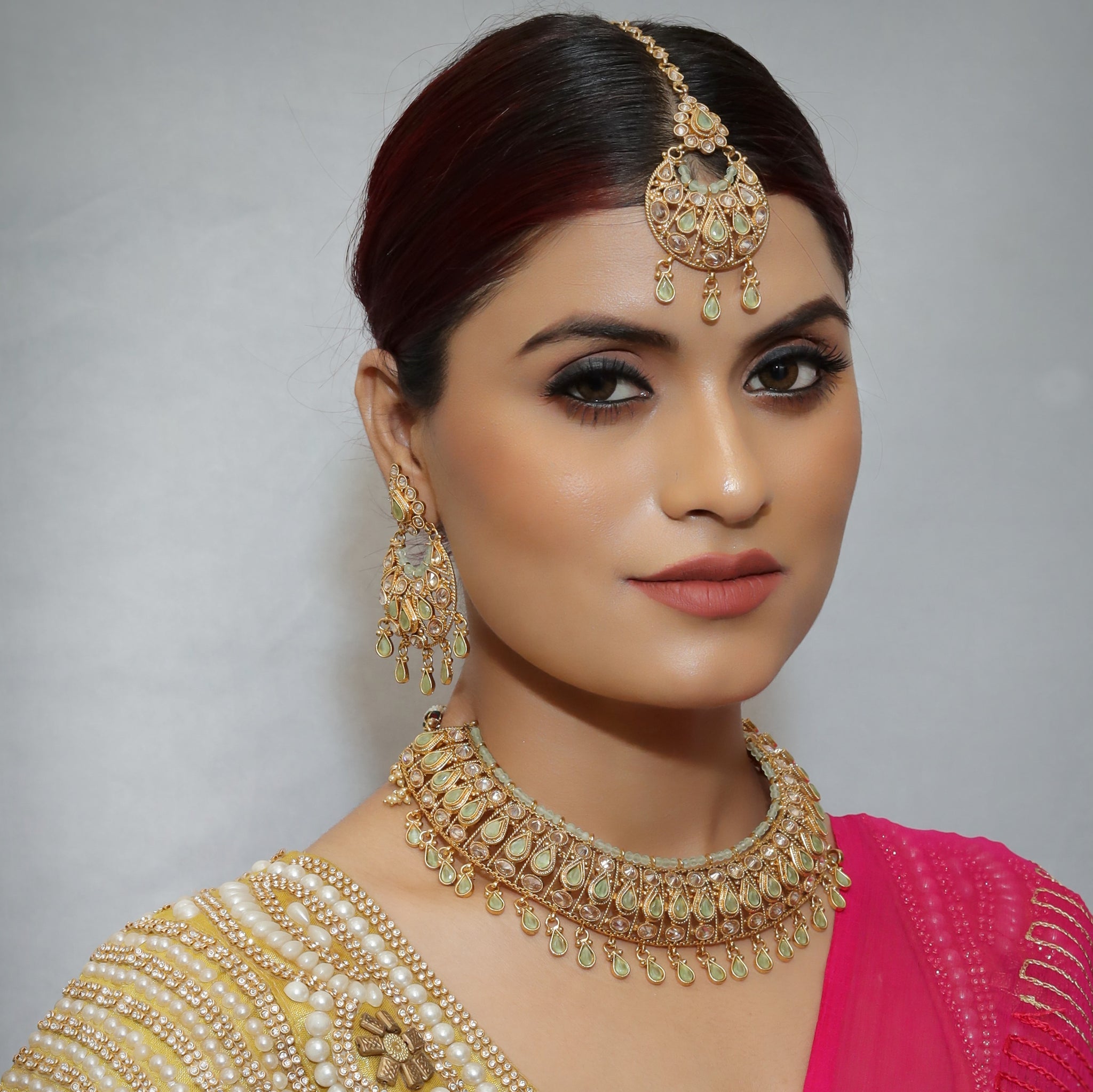 Mint Green Gold Plated Necklace Set 12676-9200 - Dazzles Jewellery