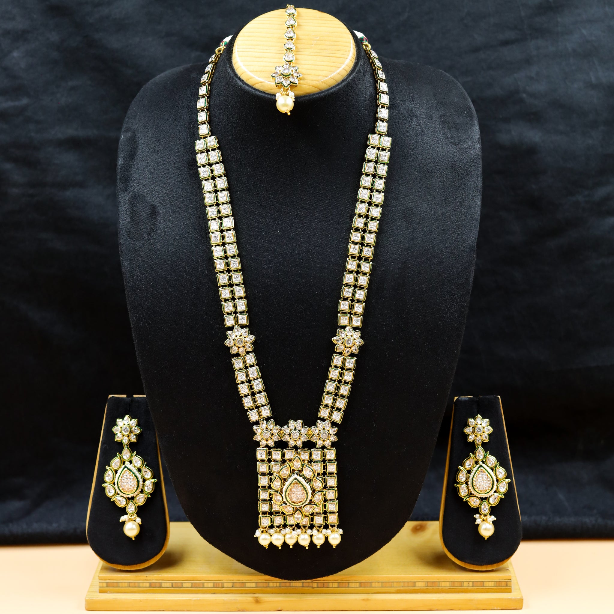 Polki Long Necklace Set 17471-4645