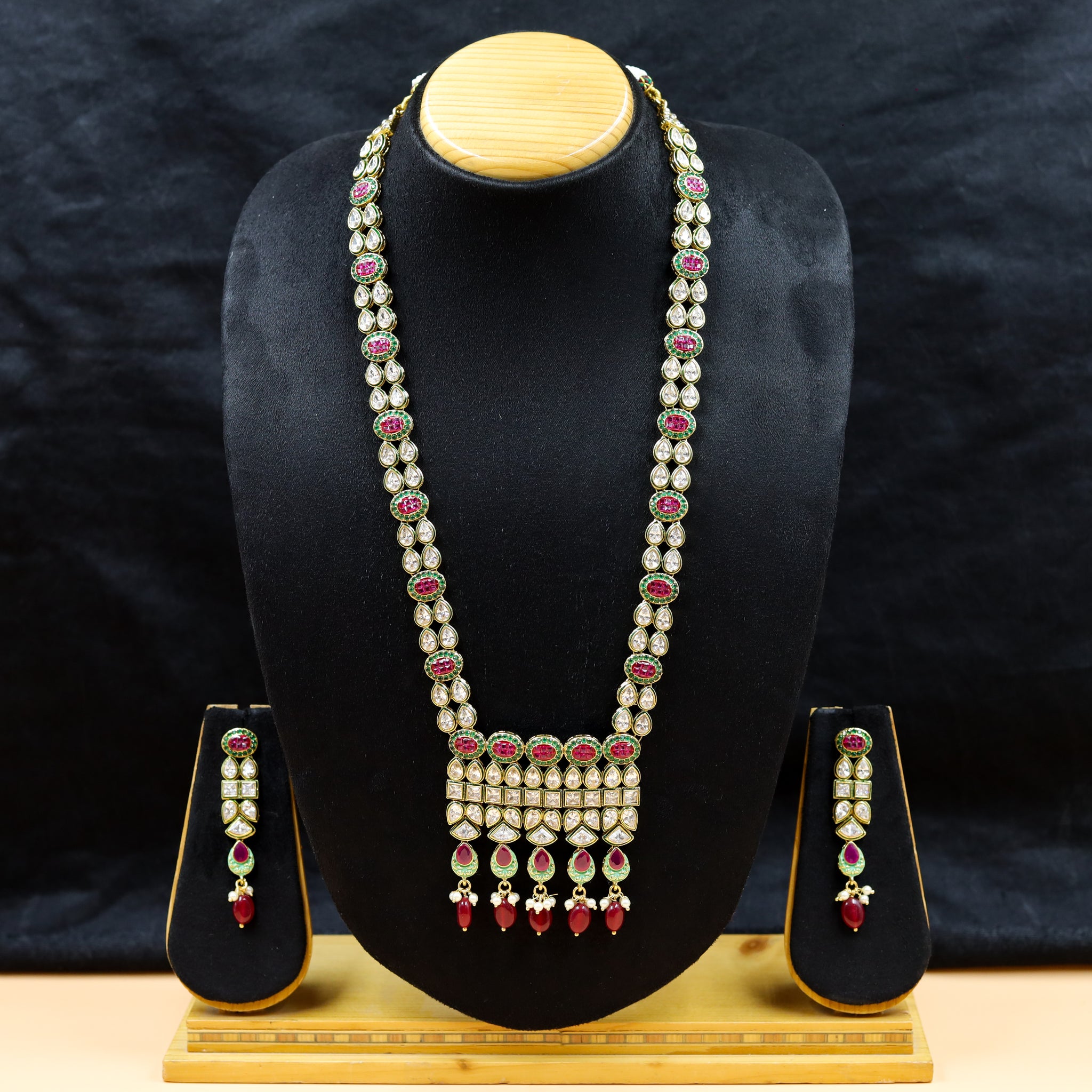 Long Neck Polki Necklace Set 11075-21