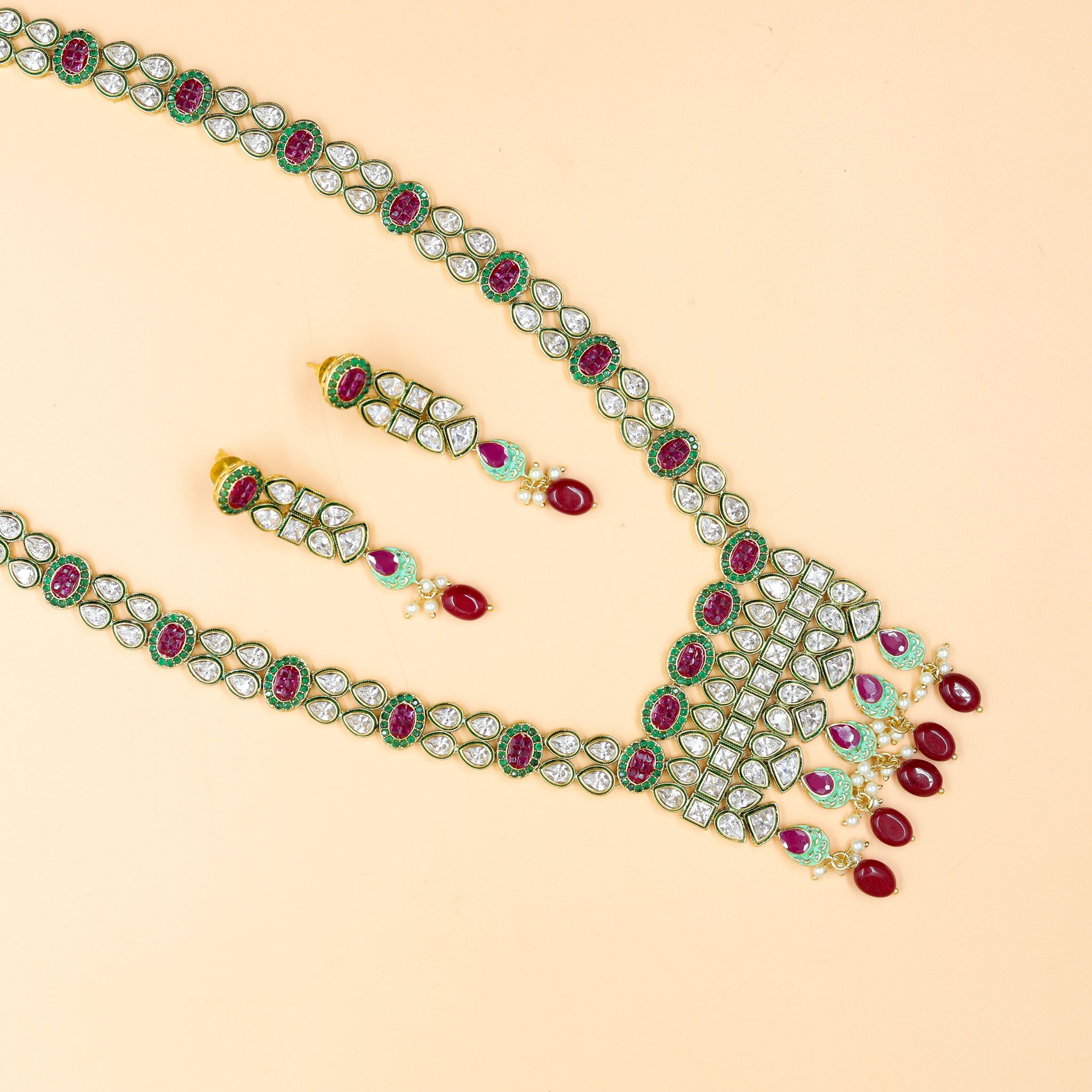 Long Neck Polki Necklace Set 11075-21