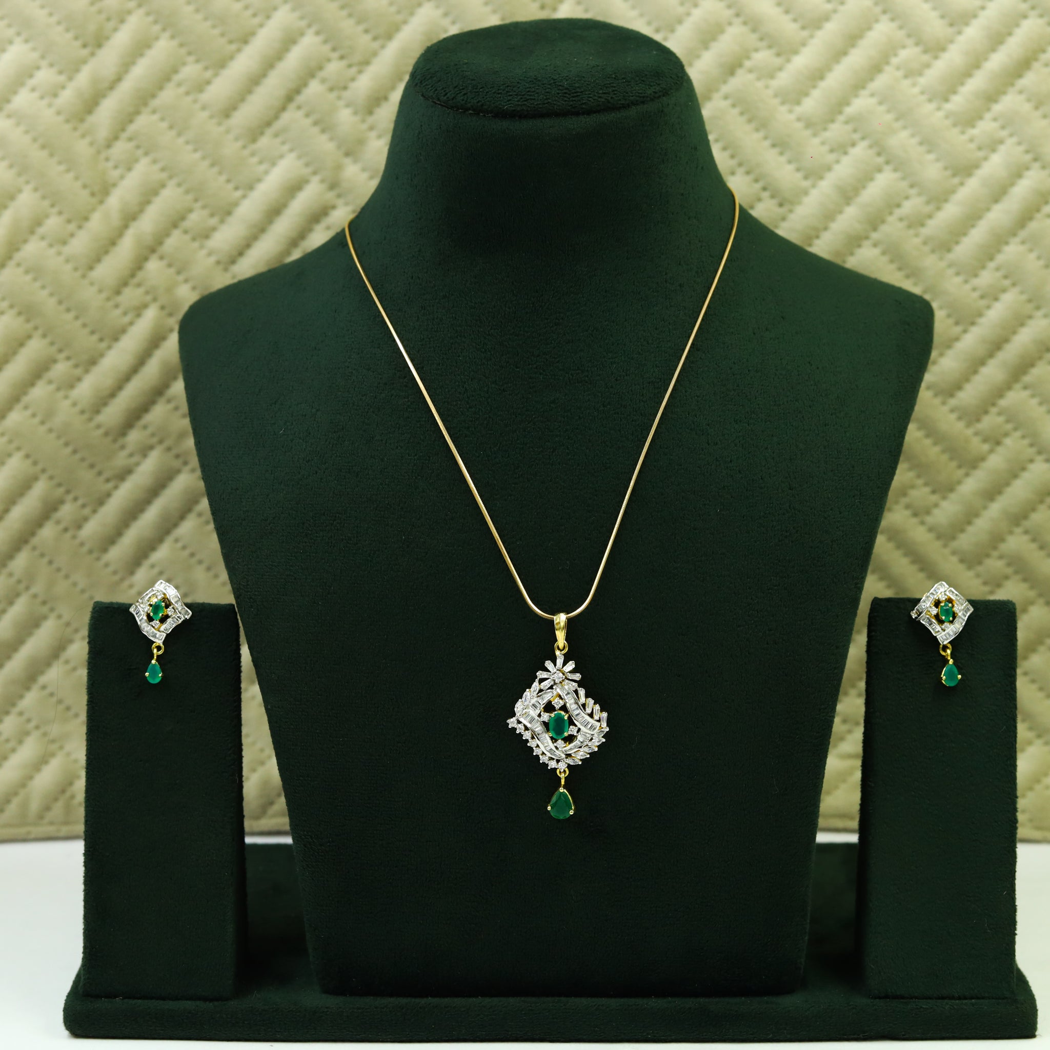 Green Zircon/AD Pendant Set 1258-5323