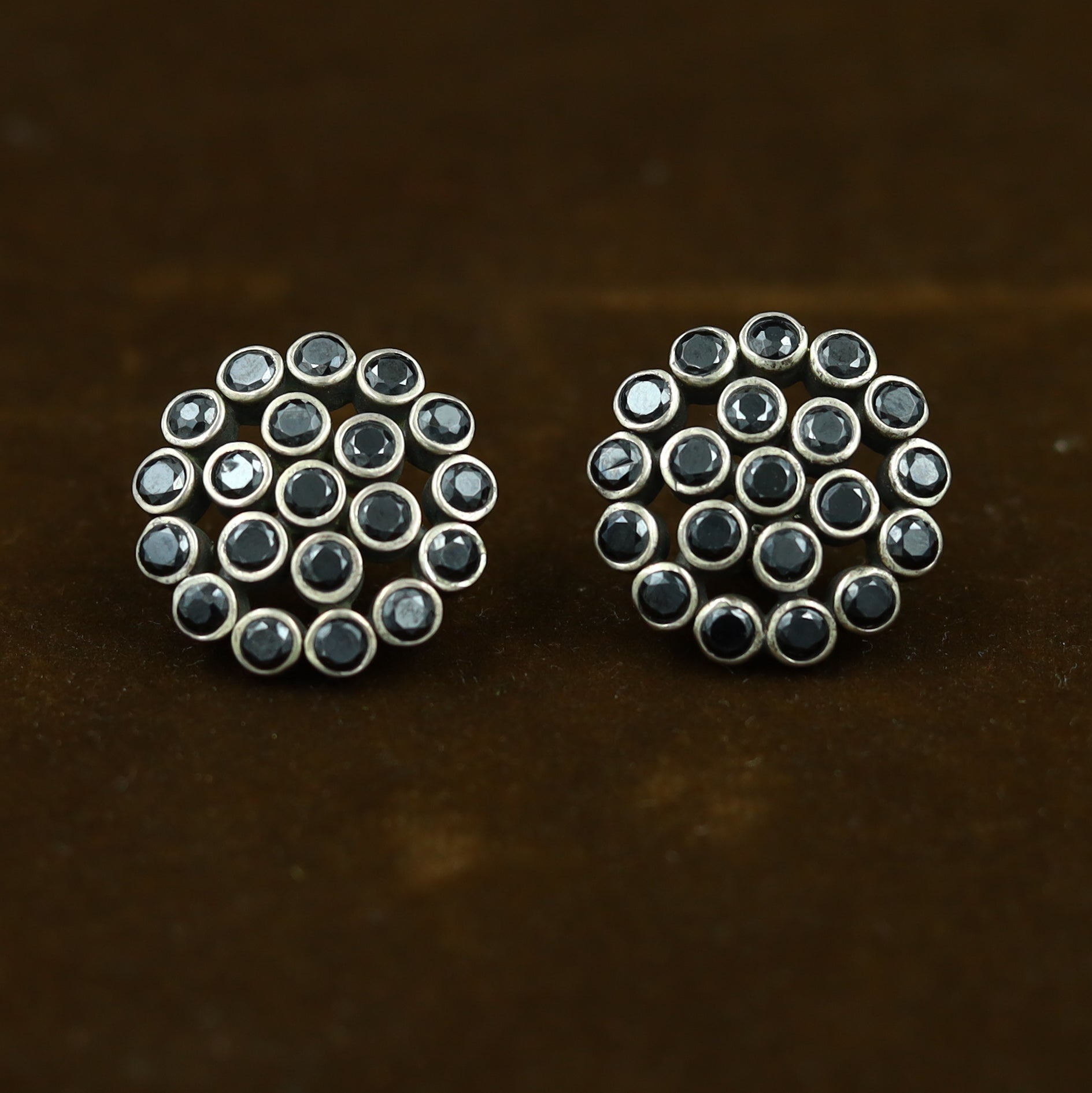 925 Pure Black Silver Earring14146-1237