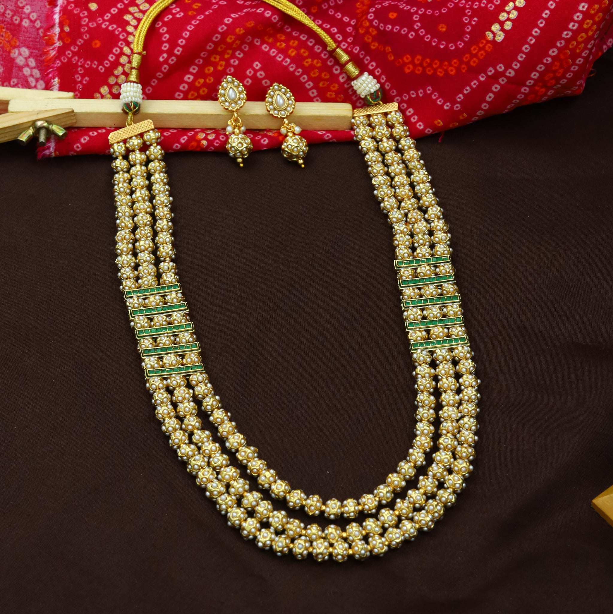 3 Line Jadau Pearl Necklace Set 13629-21