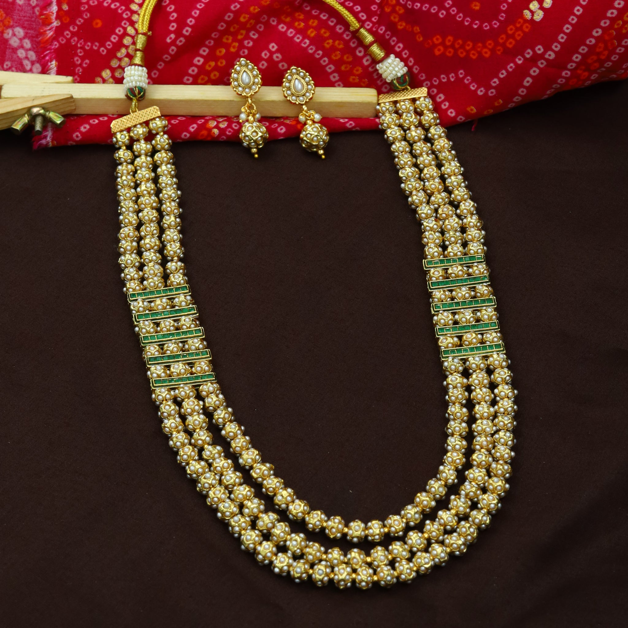 3 Line Jadau Pearl Necklace Set 13629-21