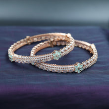 Zircon/AD Rose Gold Plated Mint Green Bangles/Kada 13276-0205