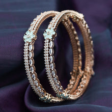Zircon/AD Rose Gold Plated Mint Green Bangles/Kada 13276-0205