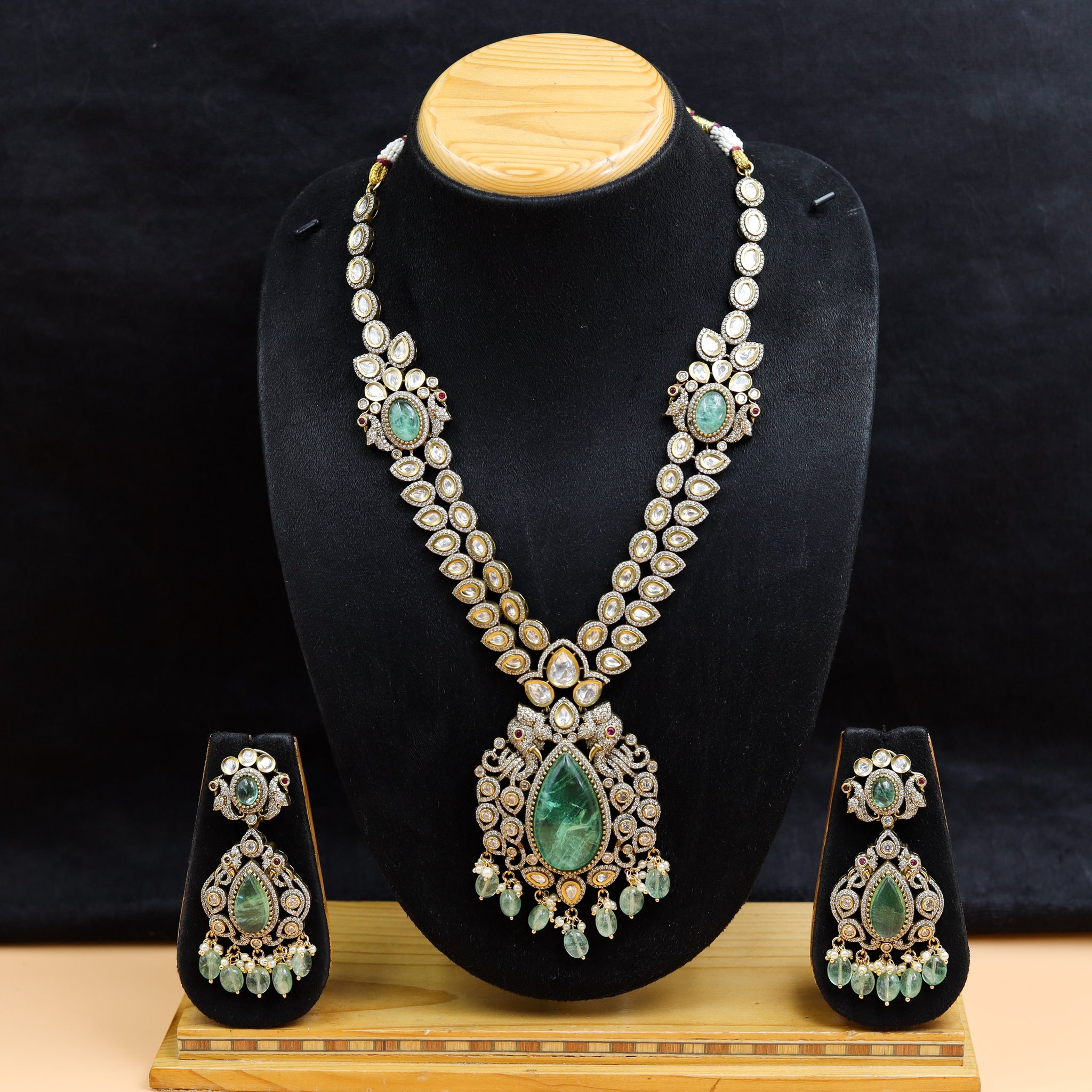Manish Malhotra Inspired Long Neck Kundan Necklace Set 11066-21