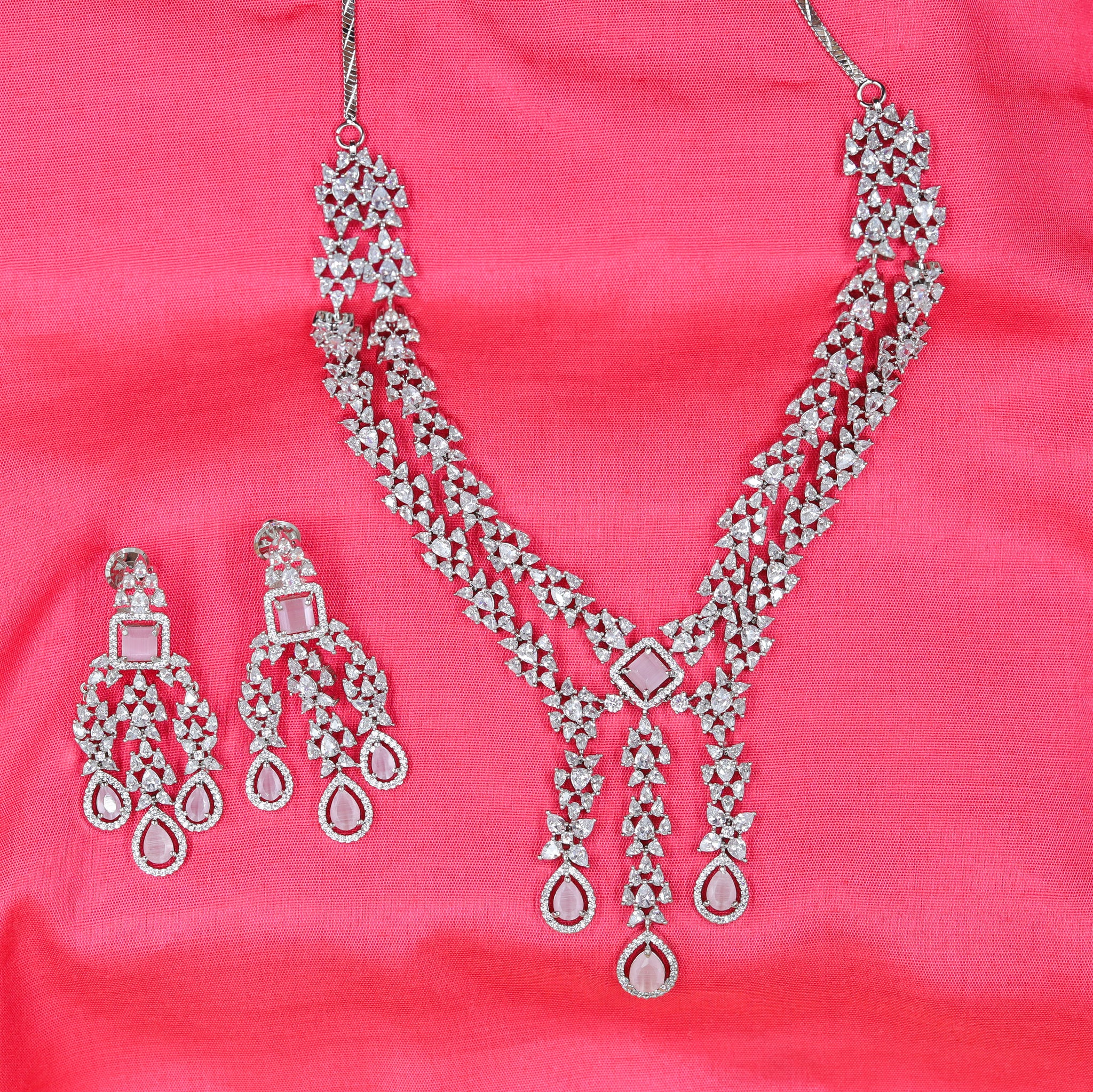 Round Neck Zircon/AD Necklace Set 10803-69