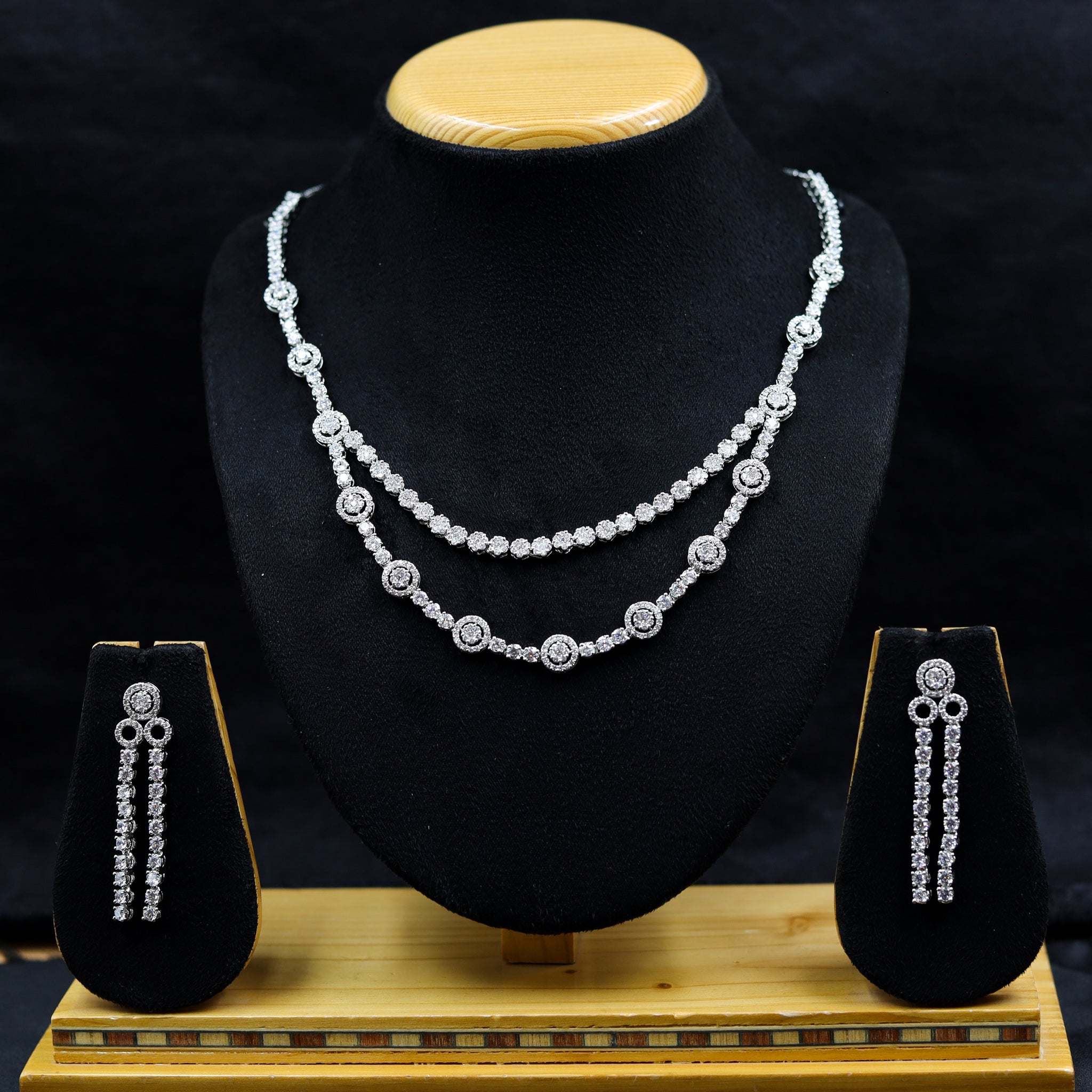 Round Neck Zircon/AD Necklace Set 10792-69