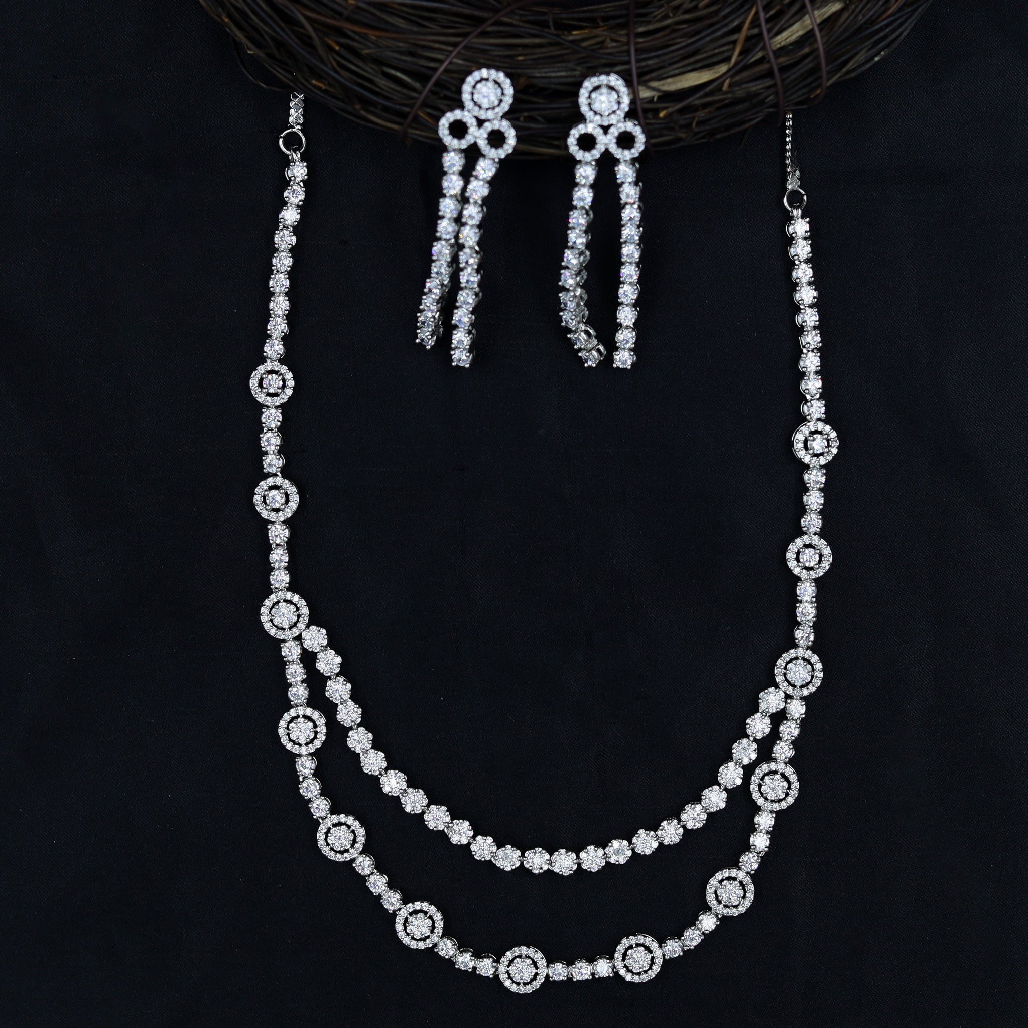 Round Neck Zircon/AD Necklace Set 10792-69