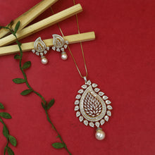 Stylish Pearl Zircon/AD Pendant Set 20163-08