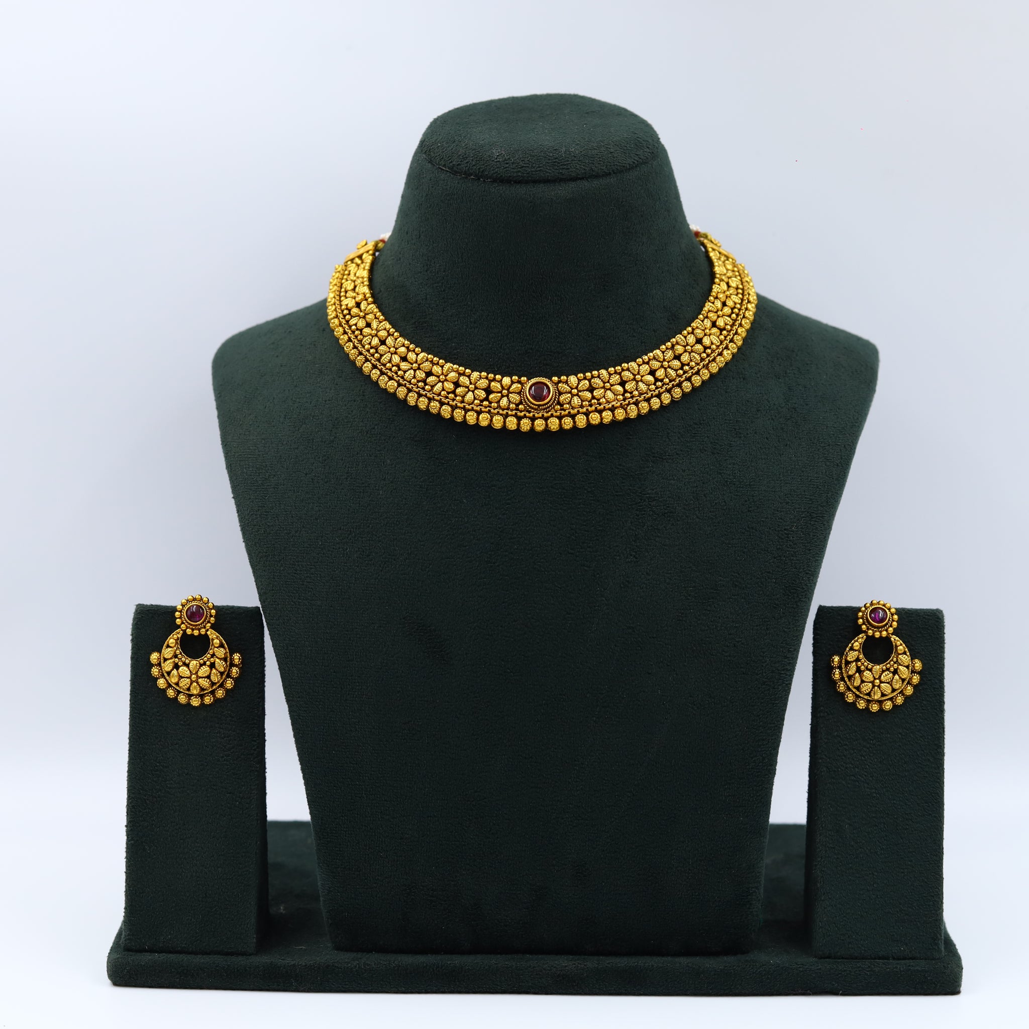 Ruby Gold Look Necklace Set