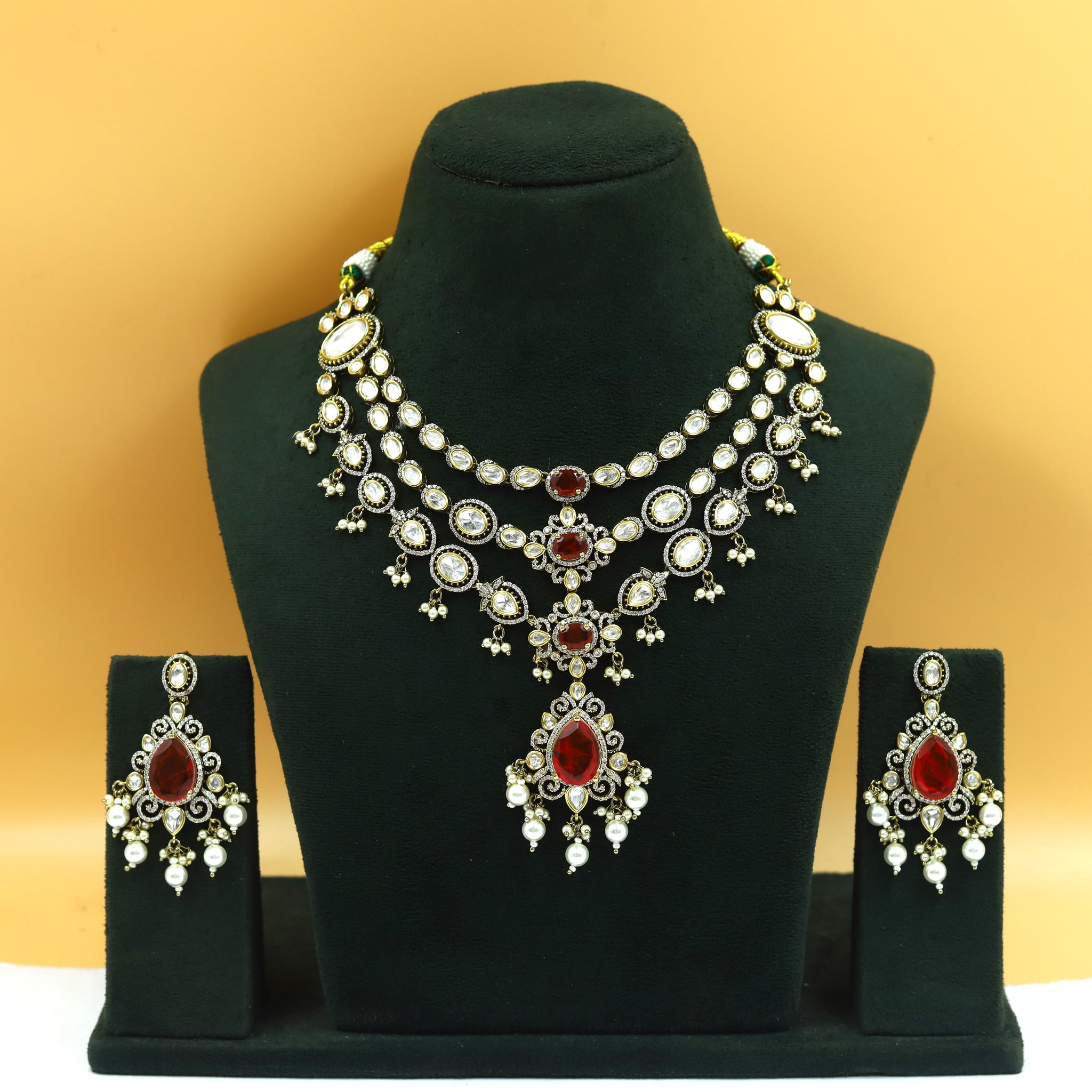 Round Neck Layered Kundan Necklace Set 18716-28