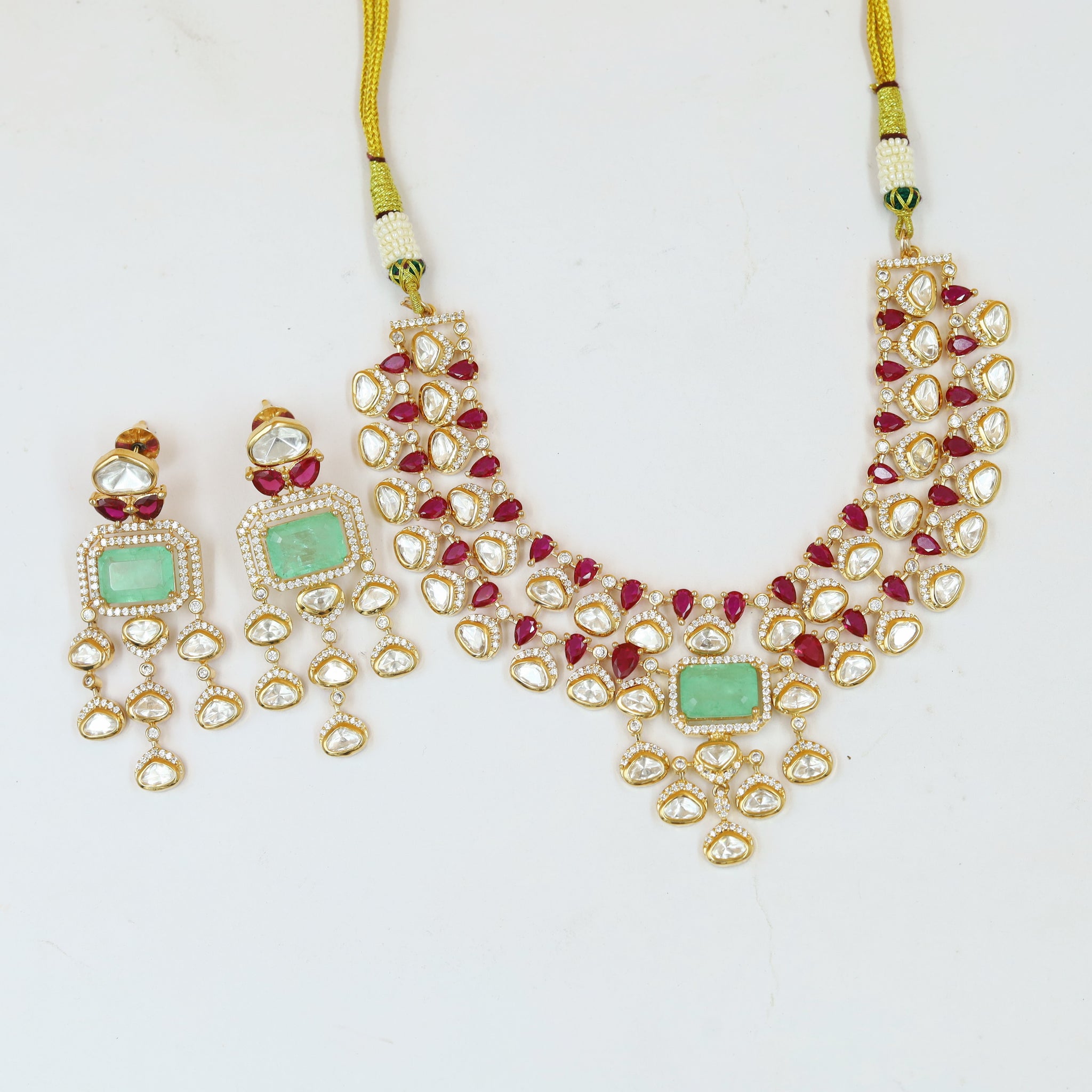 Round Neck Layered Kundan Necklace Set 19041-28