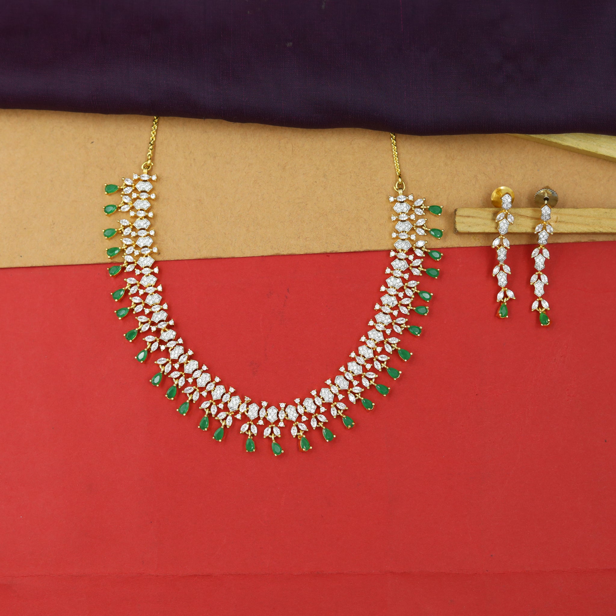 Round Neck Zircon/AD Necklace Set 7327-68