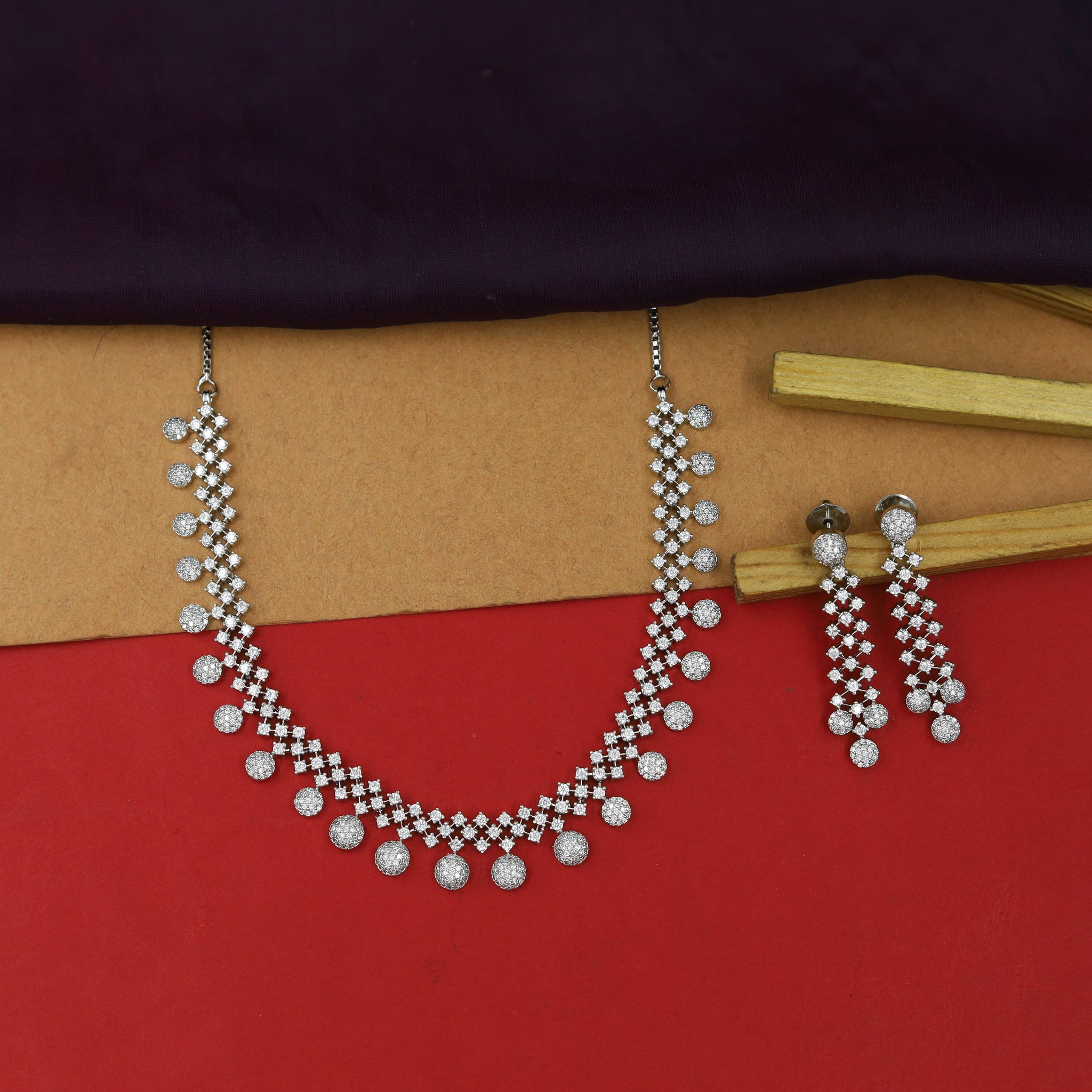 Round Neck Zircon/AD Necklace Set 16919-08
