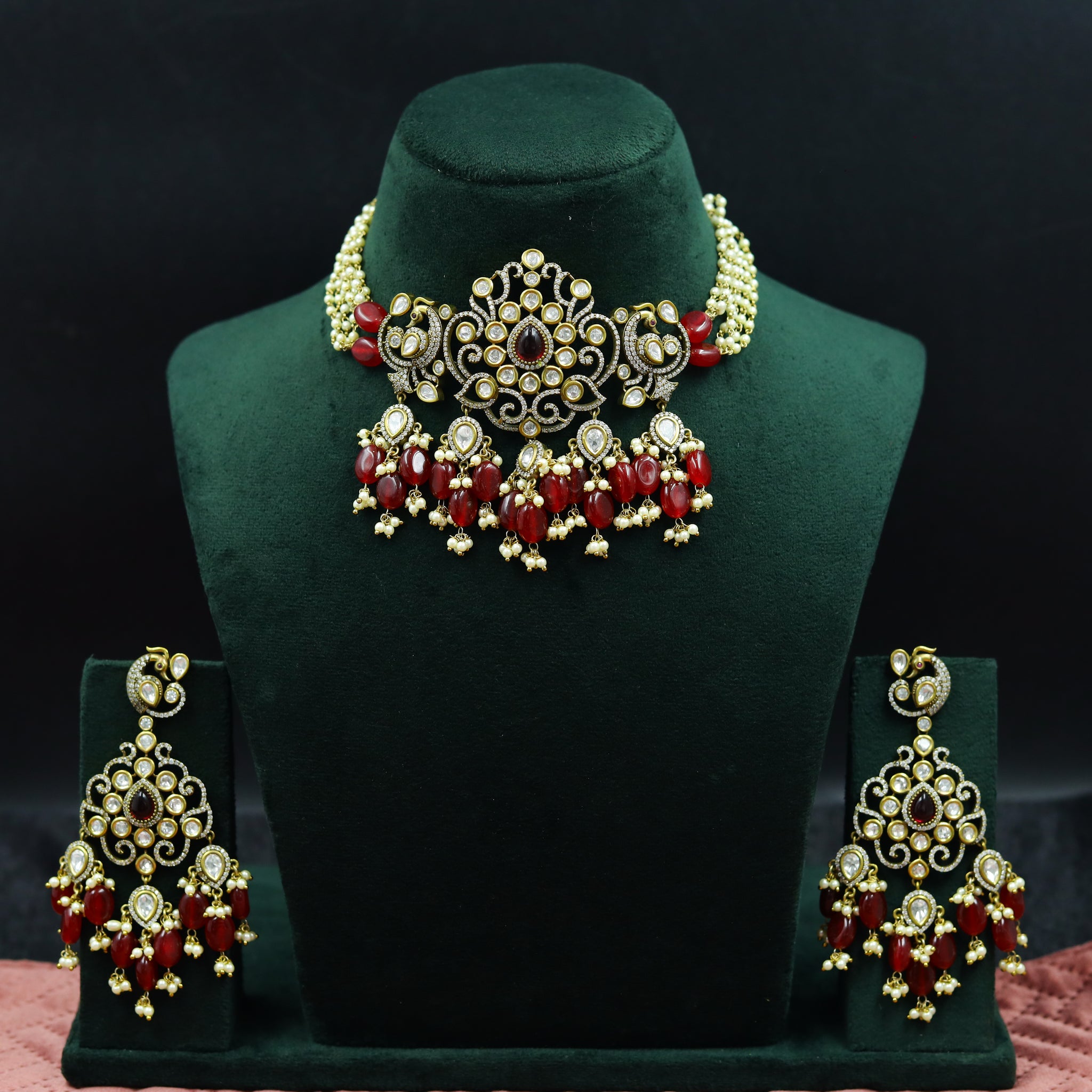 Antique Gold Plated Choker Kundan Necklace Set 11900-69