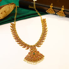 Ruby Green Gold Look Necklace Set 16695
