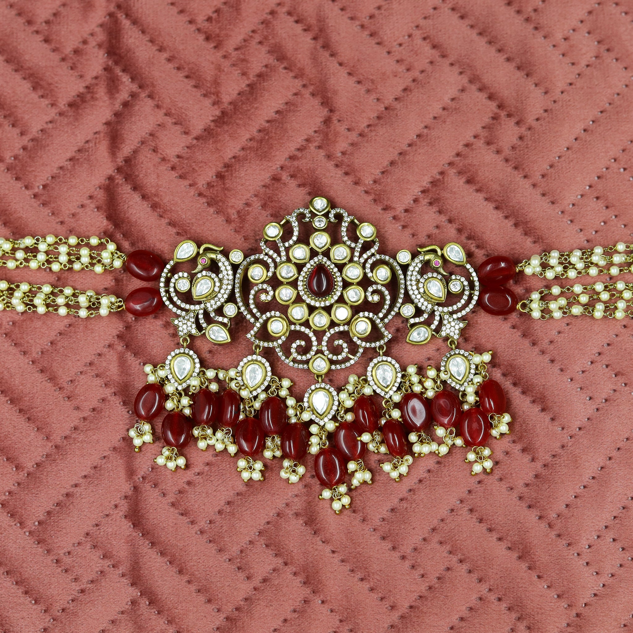 Antique Gold Plated Choker Kundan Necklace Set 11900-69