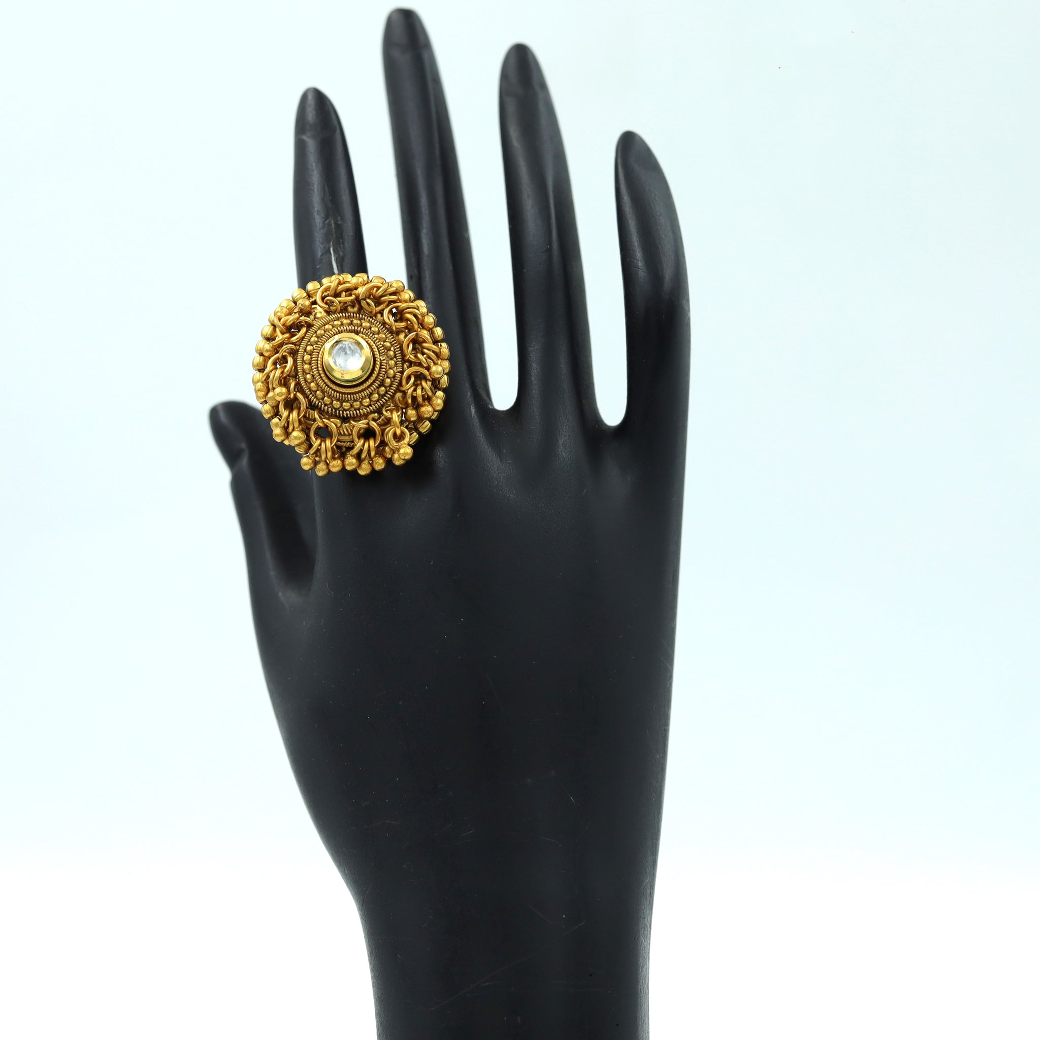 Gold Look Kundan Adjustable Cocktail Ring 3227-7292