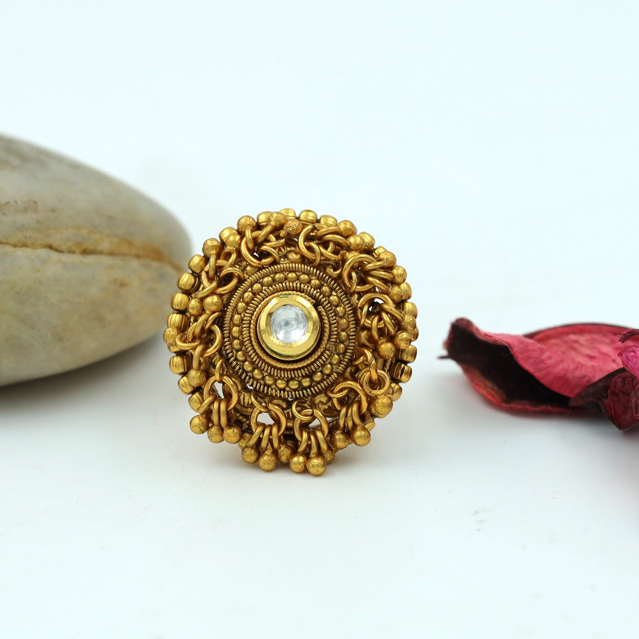 Gold Look Kundan Adjustable Cocktail Ring 3227-7292
