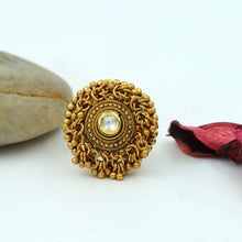 Gold Look Kundan Adjustable Cocktail Ring 3227-7292