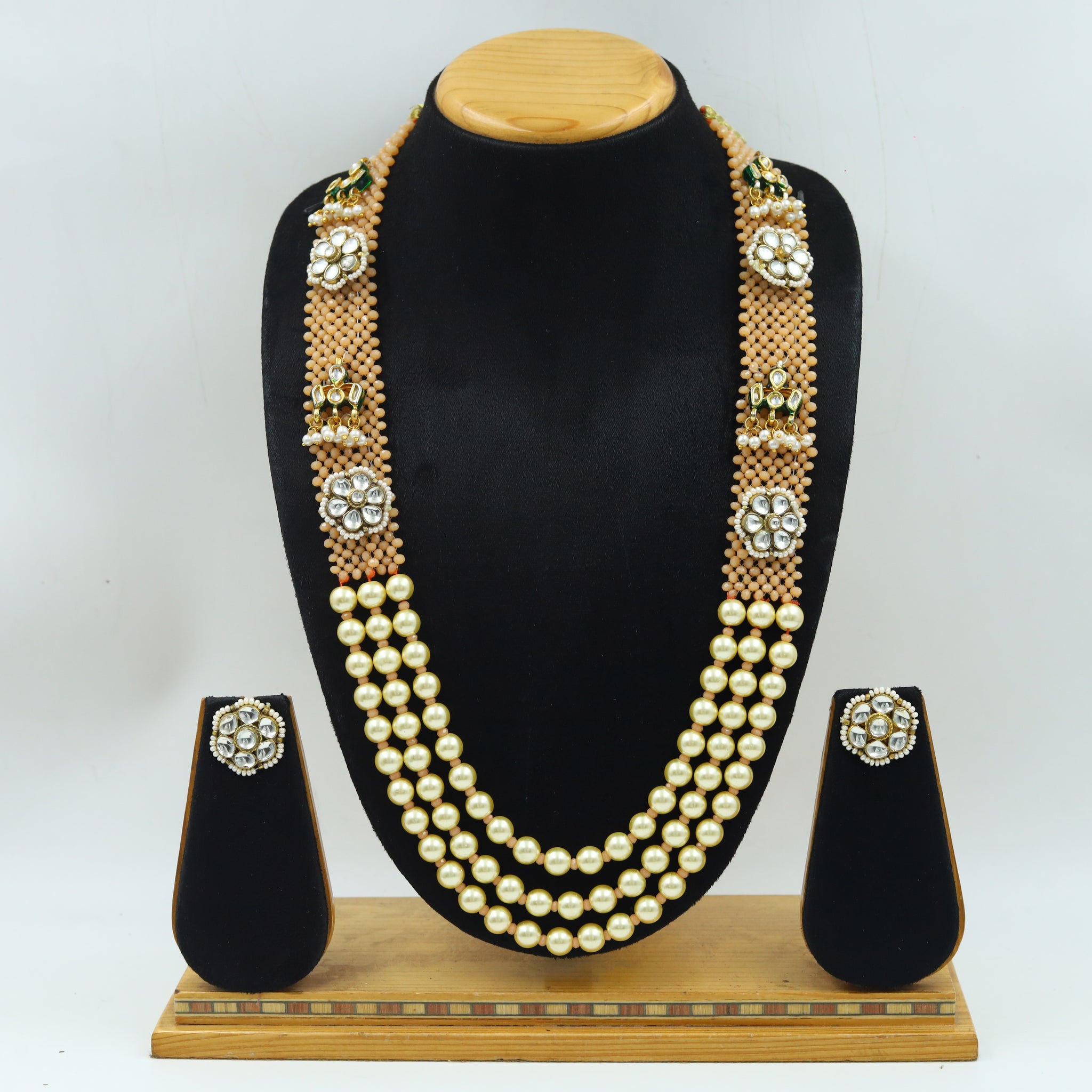 Peach Pearl Necklace Set 13314-0284