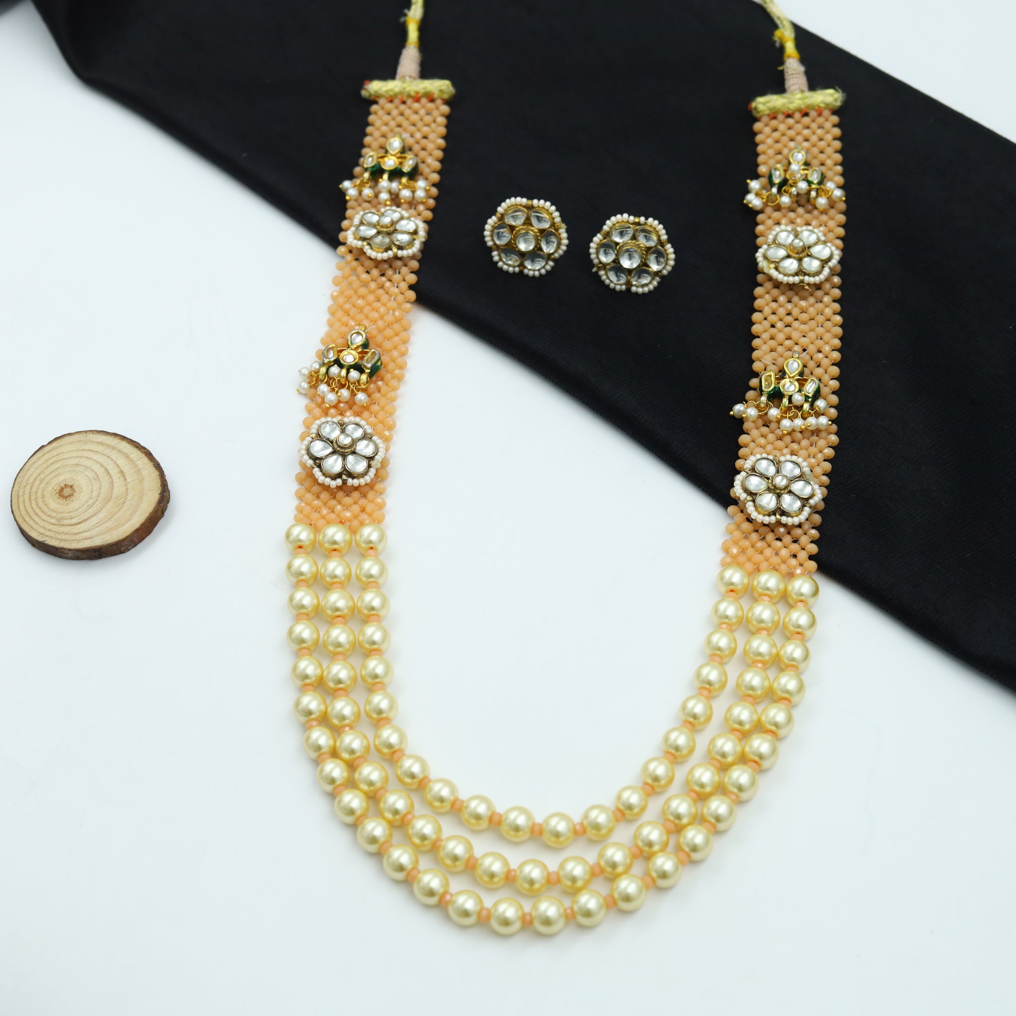 Peach Pearl Necklace Set 13314-0284