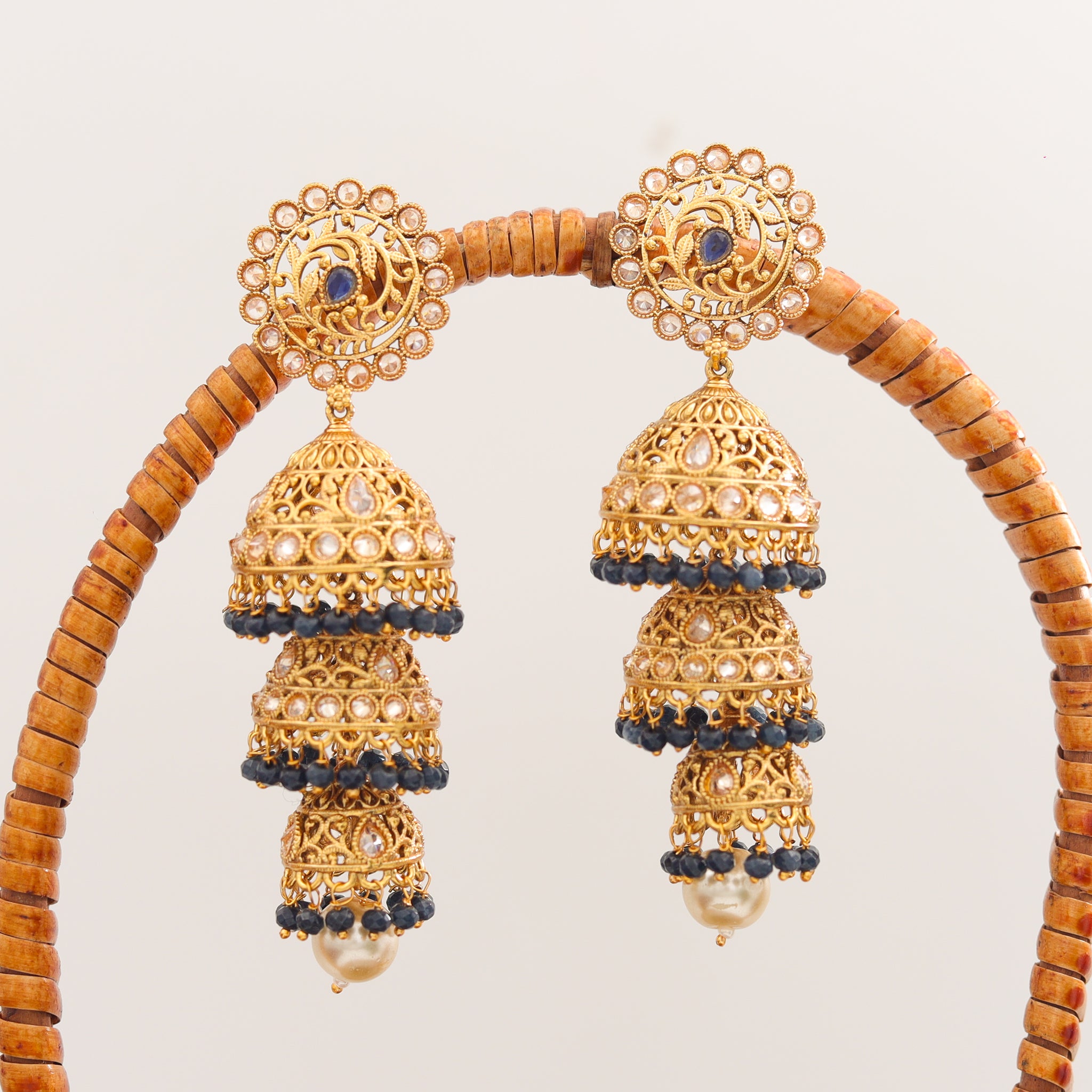 Blue Color Gold Plated Layered Jhumki 2776-6841