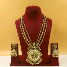Antique Gold Plated Long Neck Temple Necklace Set 9943-28