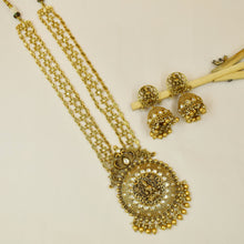 Antique Gold Plated Long Neck Temple Necklace Set 9943-28