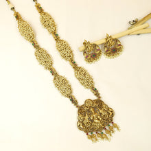 Antique Gold Plated Long Neck Temple Necklace Set 9965-28