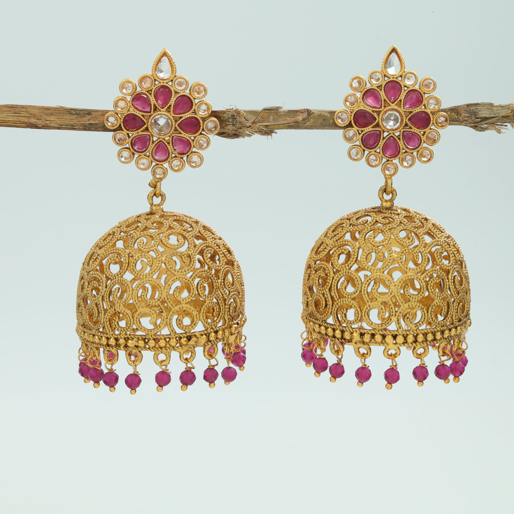 Jhumki Ruby Gold Look Earring18070-5252