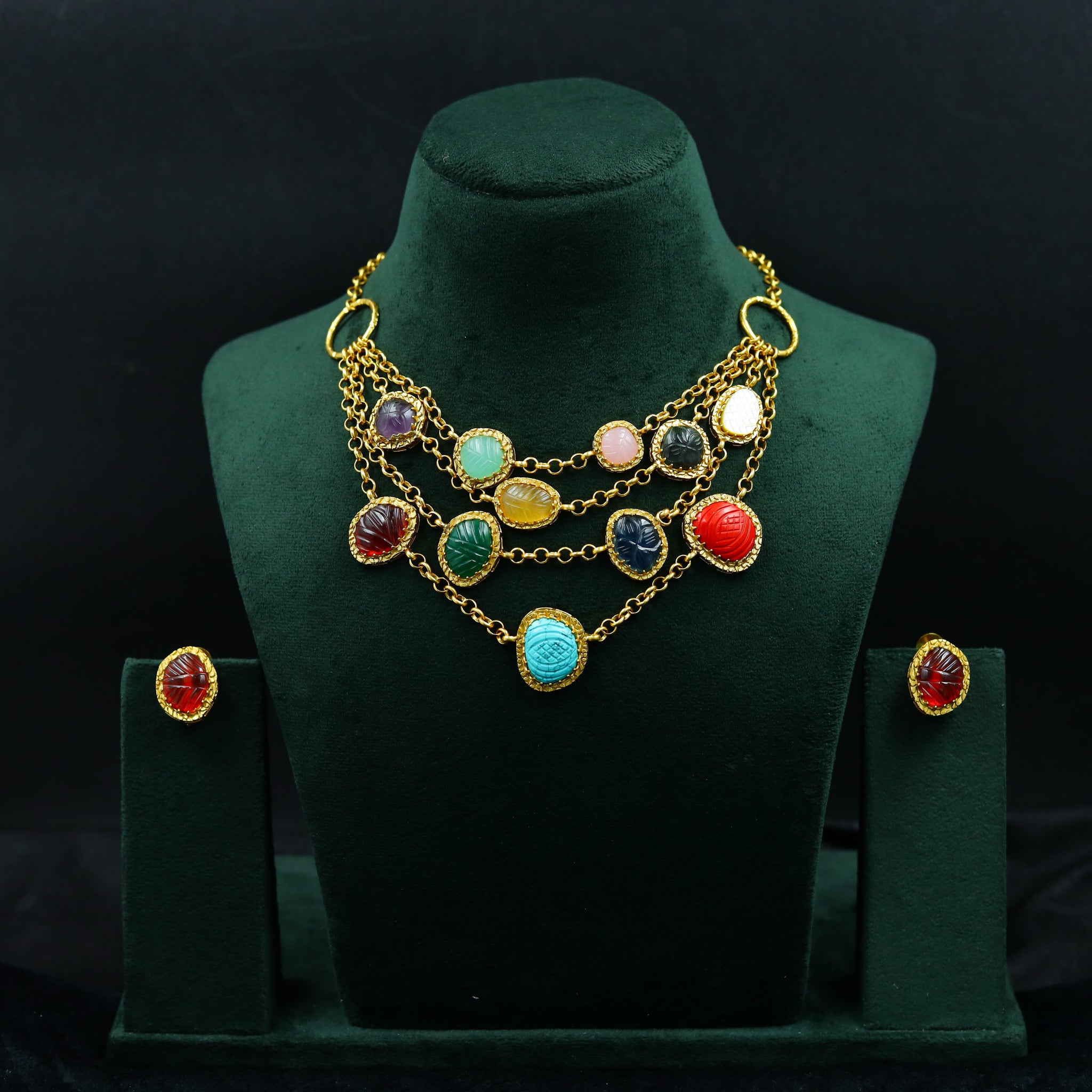 Sabyasachi Inspired Moissanite Round Neck Kundan Necklace Set 11852-87