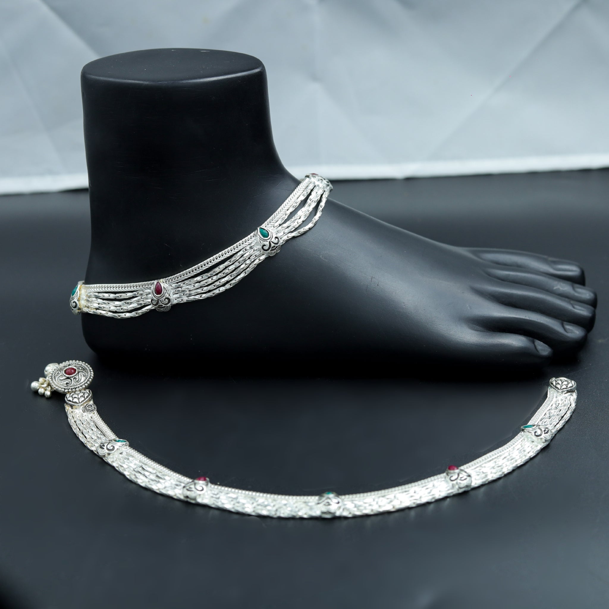 Ruby Green Pure Silver Anklet 14839-1980