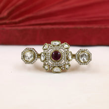 Mehandi Finish Kundan Double Finger Ring 20076-28