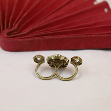 Mehandi Finish Kundan Double Finger Ring 20076-28