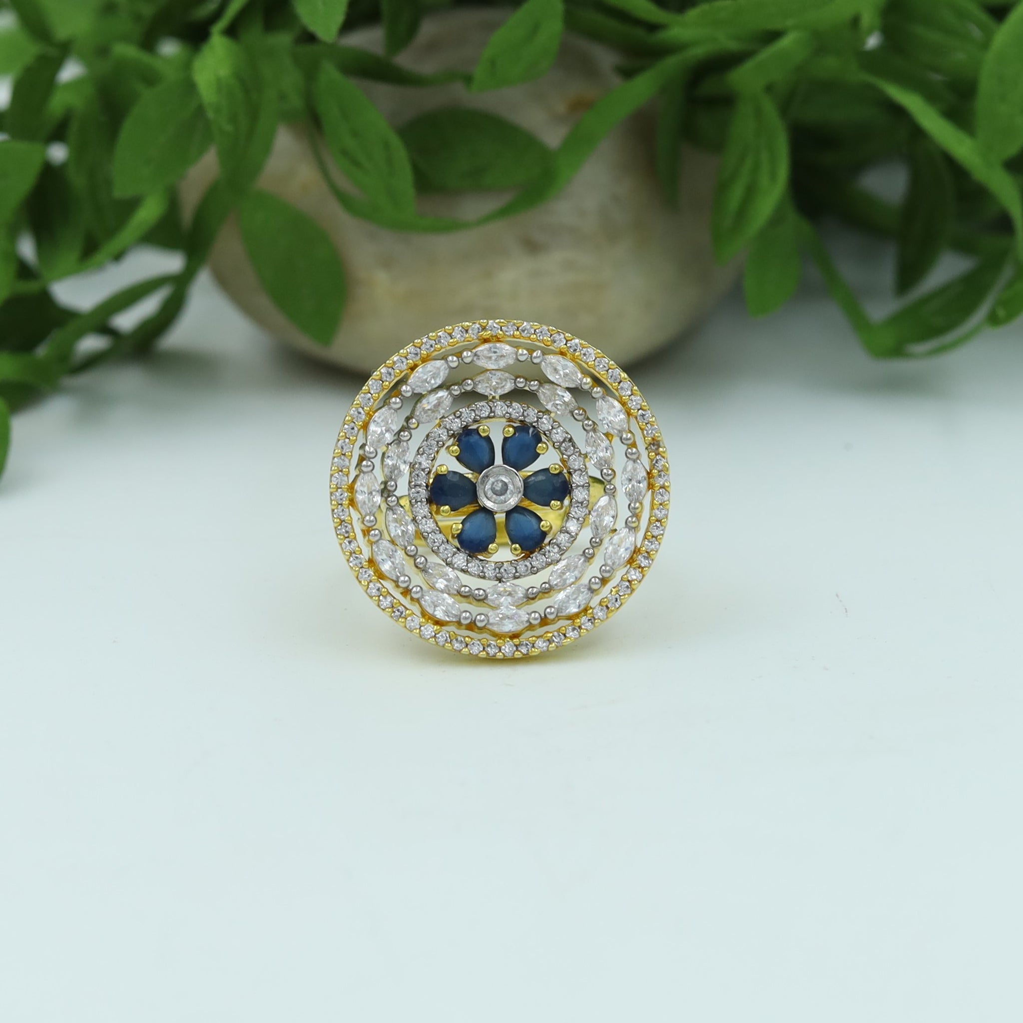 Zircon/AD Cocktail Adjustable Blue Ring 4571-8636