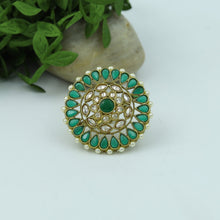 Green Color Mehandi Polish Cocktail Ring 14297-1387