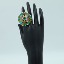 Green Color Mehandi Polish Cocktail Ring 14297-1387
