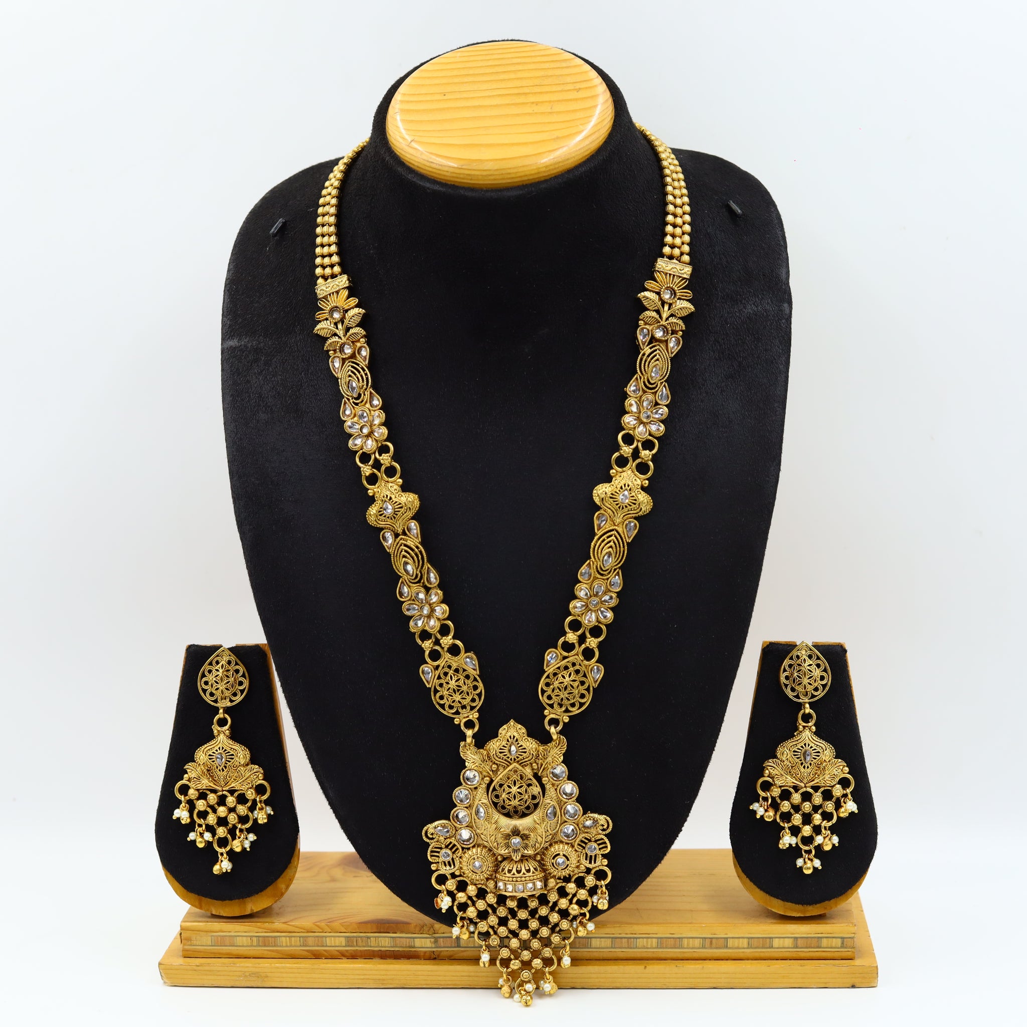Traditional Antique Gold Finish Necklace Set 12946-9587