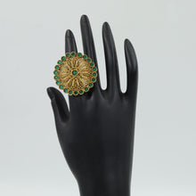 Antique Gold Finish Green Adjustable Cocktail Ring 3228-7293