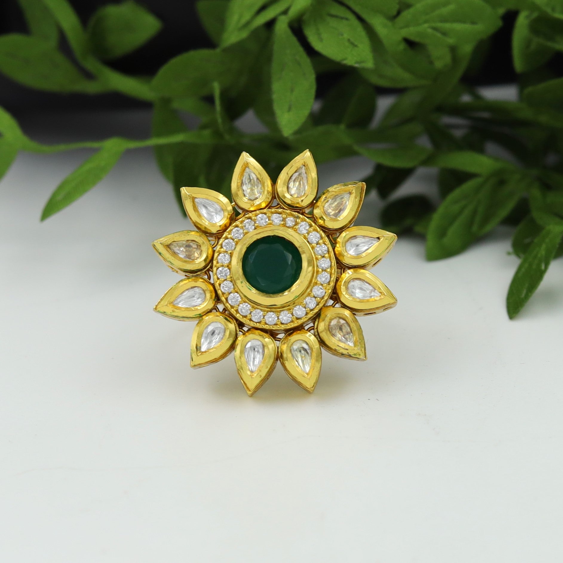 Kundan Cocktail Adjustable Green Ring 4188-8253