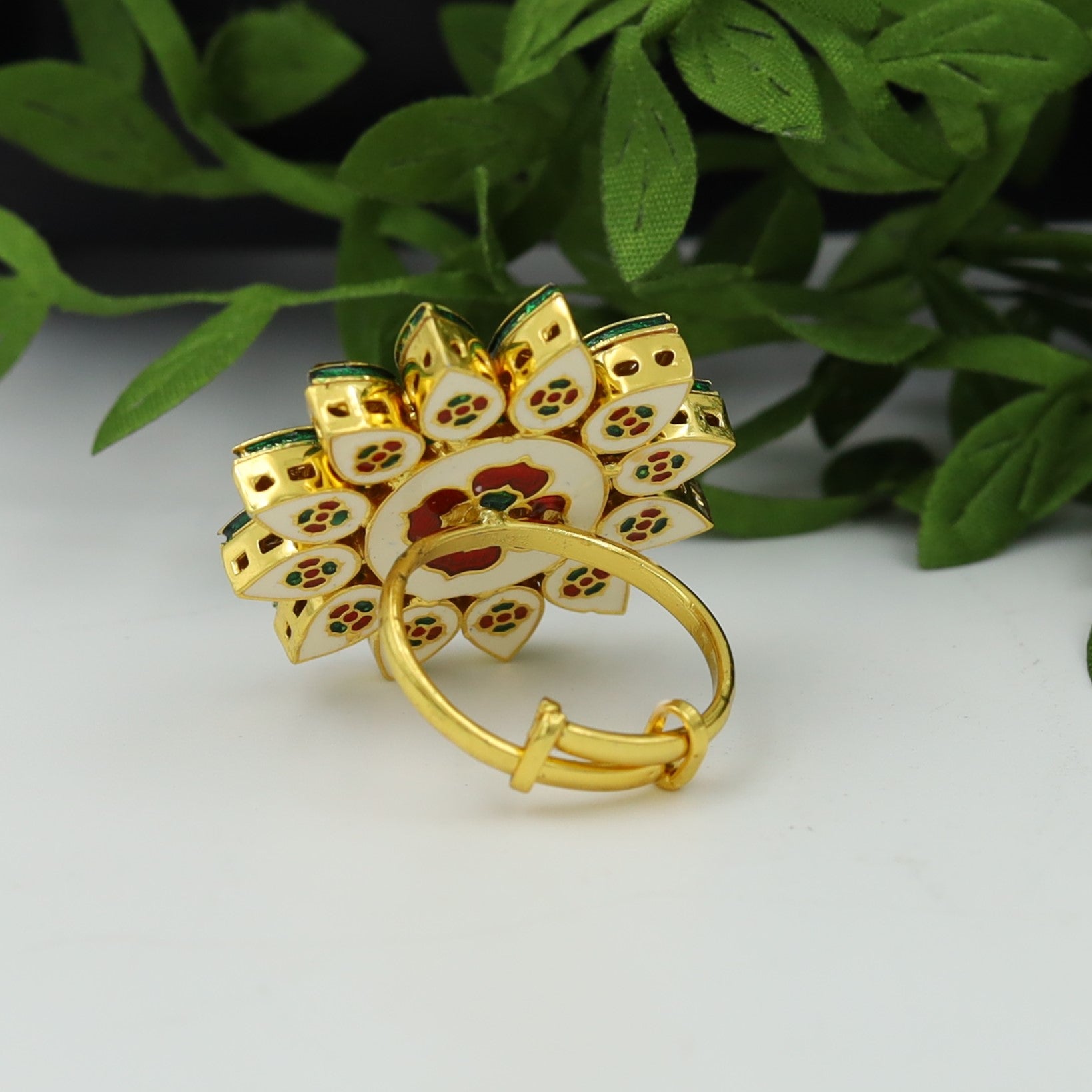 Kundan Cocktail Adjustable Green Ring 4188-8253