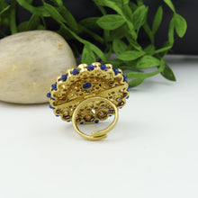 Antique Finish Cocktail Adjustable Blue Ring 9654-4650