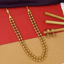 Antique Gold Double Line Beads Mala Necklace Set 15633-28