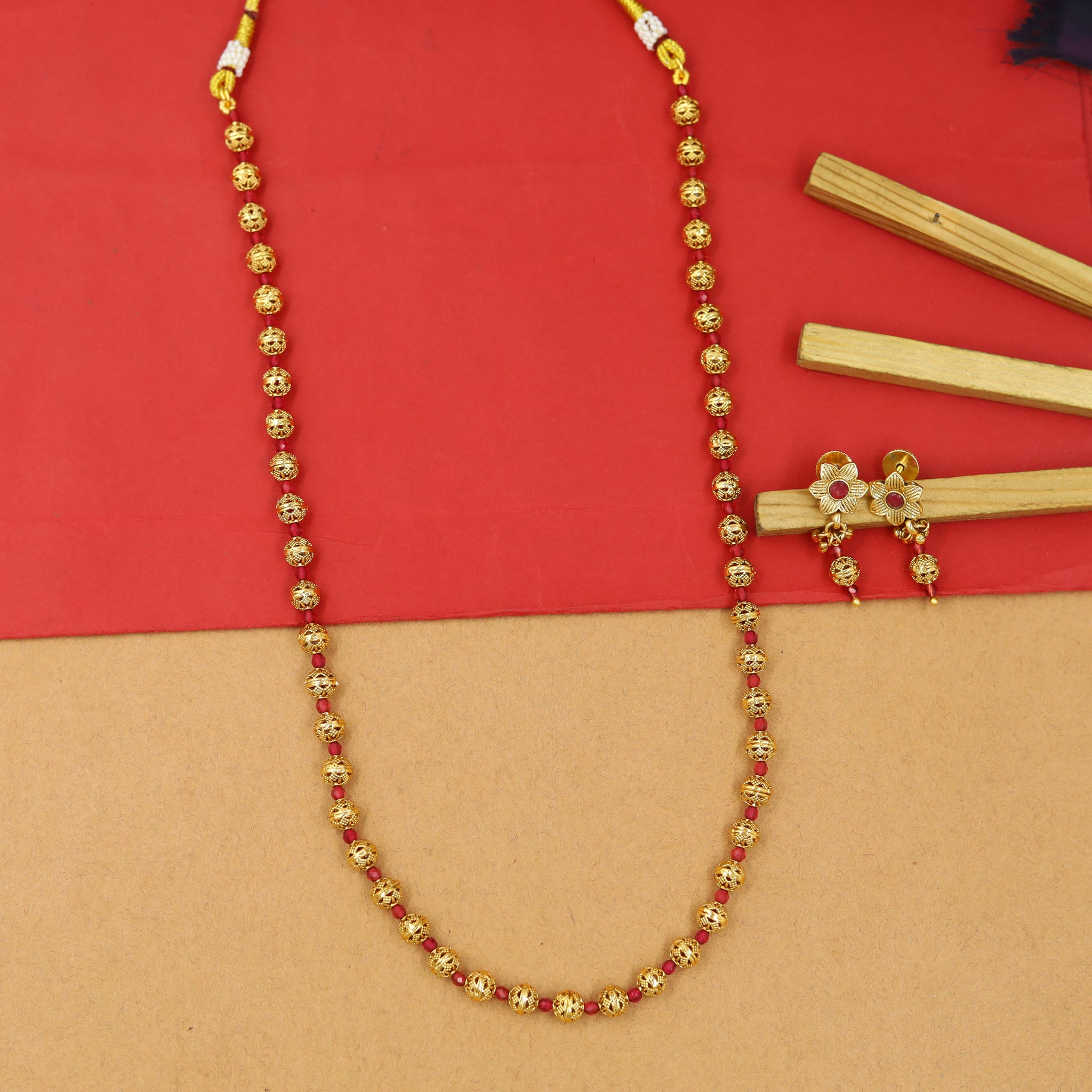 Gold Plated Beads Mala Set 16346-21