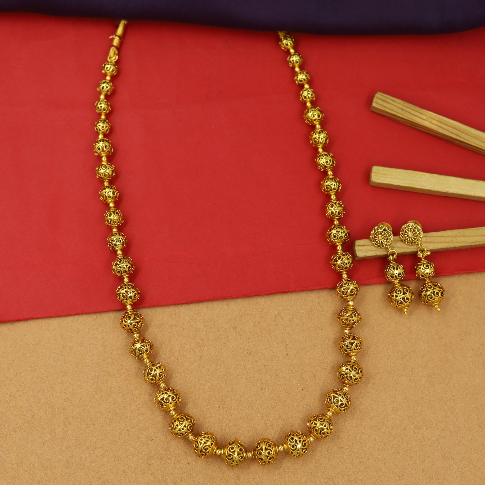 Gold Pearl Necklace Set 16686-3833